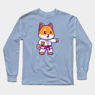 Cute Shiba Inu Dog Karate Cartoon Long Sleeve T-Shirt